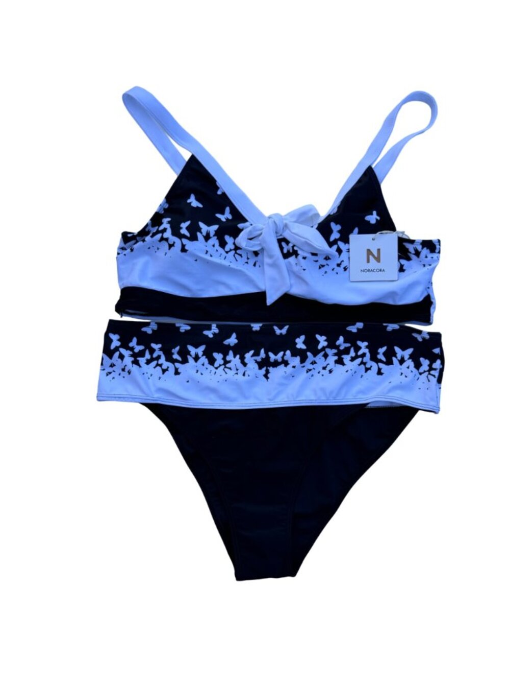 Noracora Butterfly Print Two-Piece Bikini Set Swim XXL Black & White Beach NWT - Picture 2 of 9